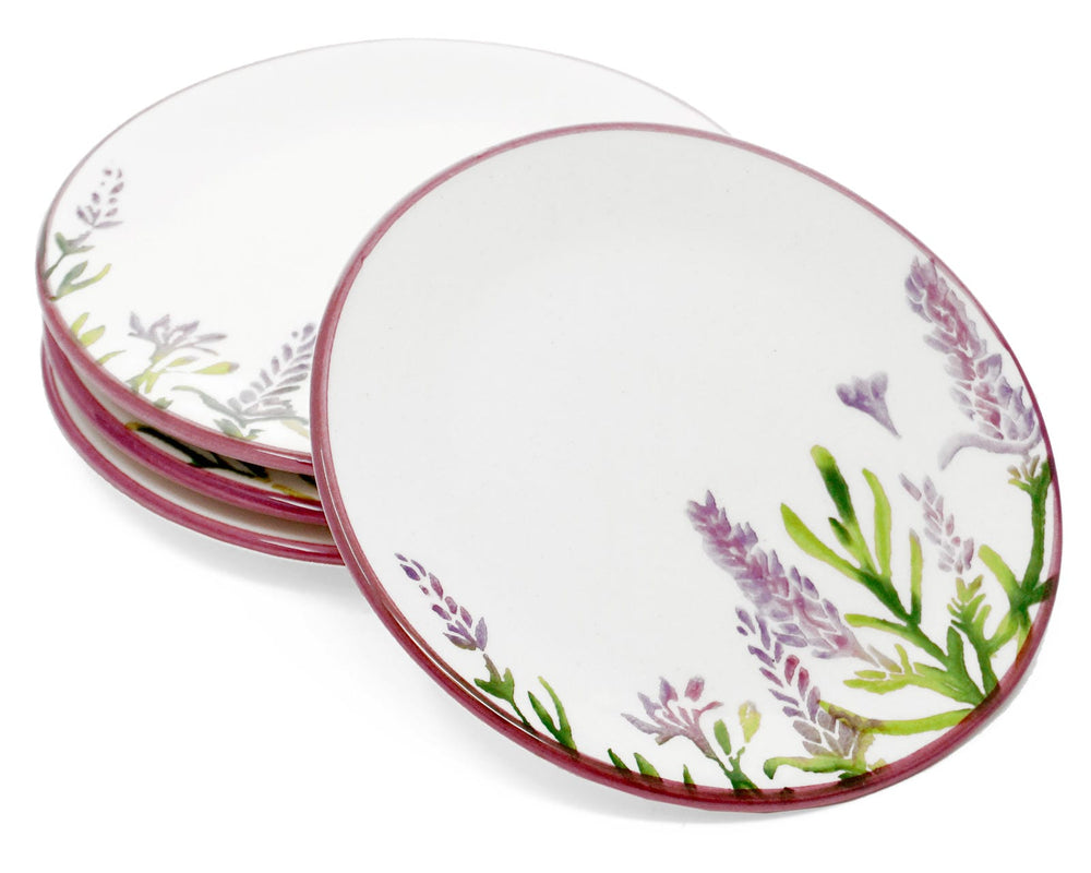 runde Kuchenteller 15 cm Ø, Frühstücksteller lila Lavendel, Brotteller Set 4 teilig