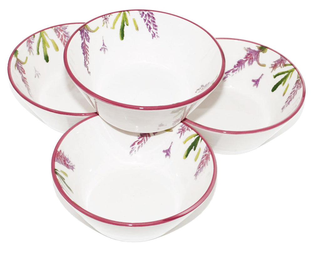 4x Obstschüsseln Keramik, runde Salatschüsseln 14 cm Ø, Suppenschalen lila Lavendel