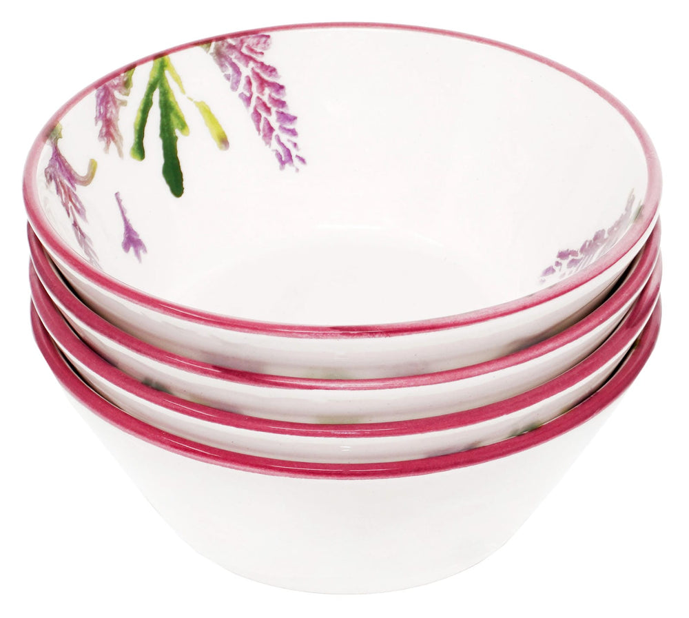 4x Obstschüsseln Keramik, runde Salatschüsseln 14 cm Ø, Suppenschalen lila Lavendel