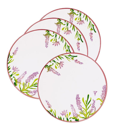 4x Frühstücksteller Lavendel lila, Servierteller flach, runde Keramikteller 19 cm Ø
