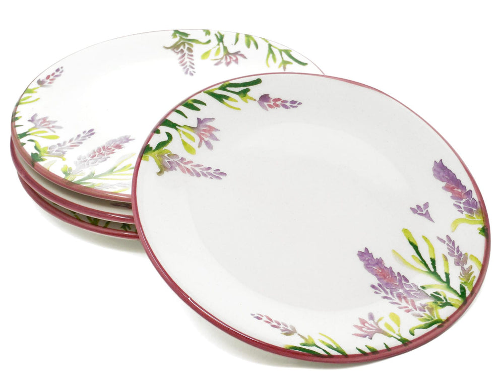 4x Frühstücksteller Lavendel lila, Servierteller flach, runde Keramikteller 19 cm Ø