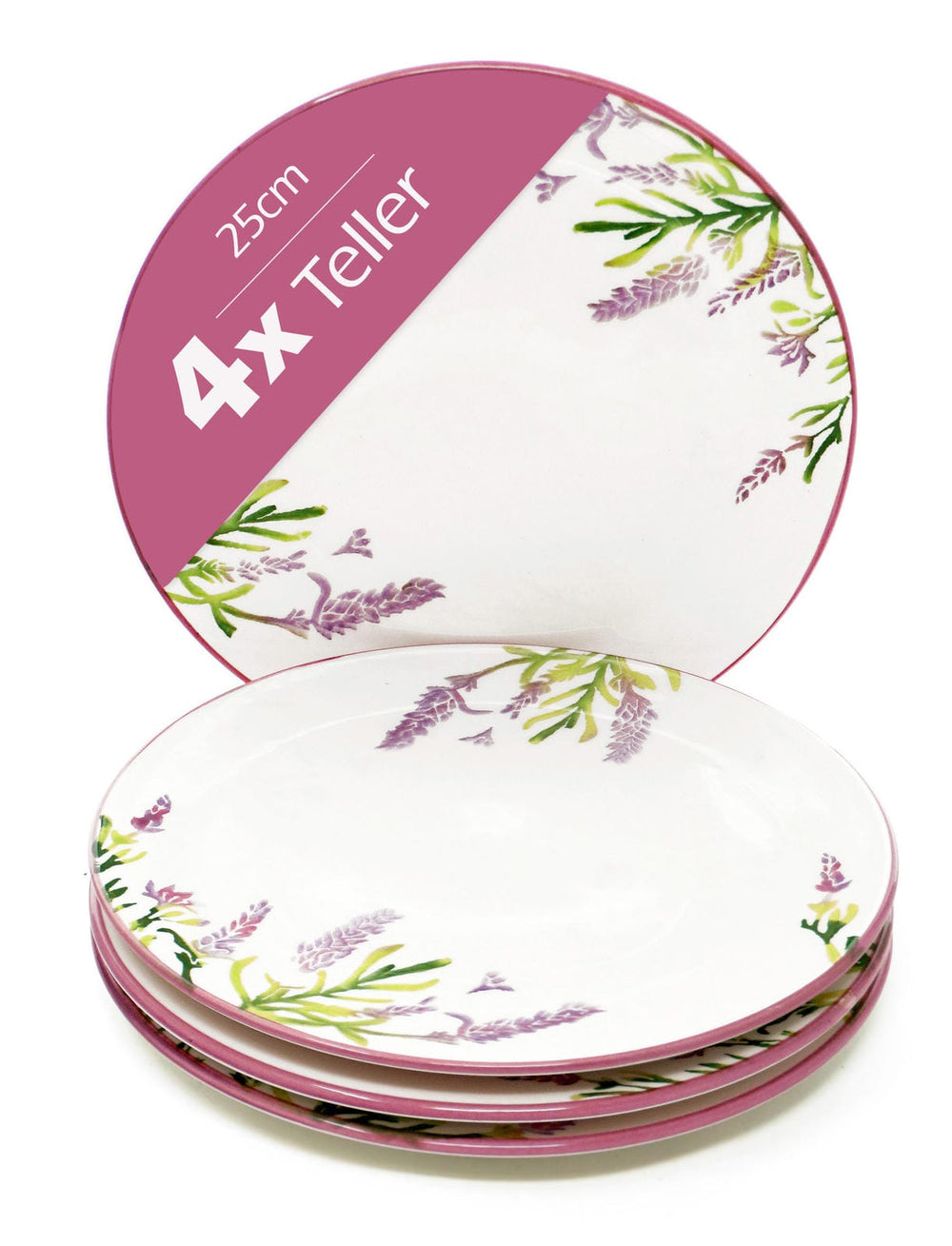 4x Essteller Lavendel lila, runde Flachteller 25 cm Ø, Keramik Teller Set groß