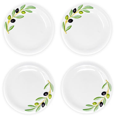 4er Set Handgearbeitete Oliven Keramikteller, Handbemalte Essteller 4 Stück mit Relief, Abendbrotteller 20 cm