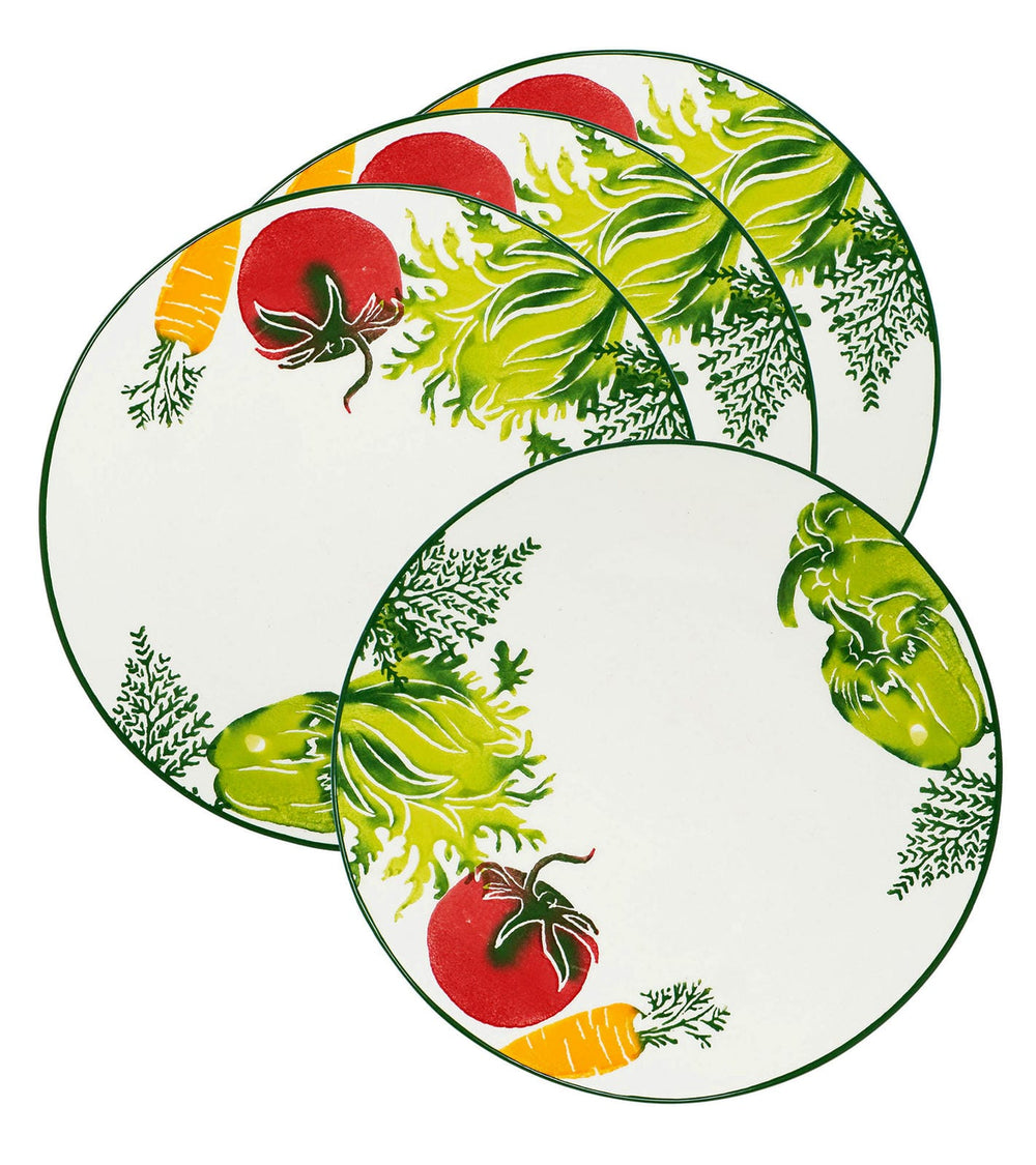 Teller Keramik 25 cm Ø, Speiseteller Set 4 Personen, Servierteller bunt Gemüse