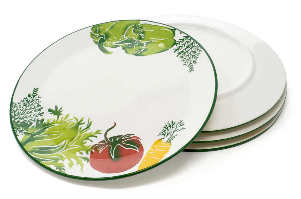 Teller Keramik 25 cm Ø, Speiseteller Set 4 Personen, Servierteller bunt Gemüse