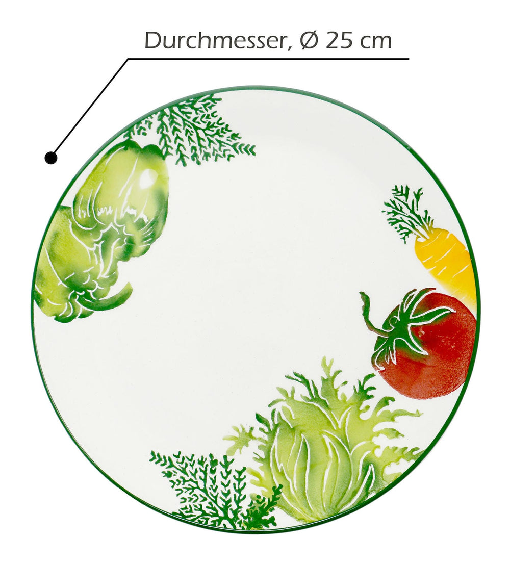 Teller Keramik 25 cm Ø, Speiseteller Set 4 Personen, Servierteller bunt Gemüse
