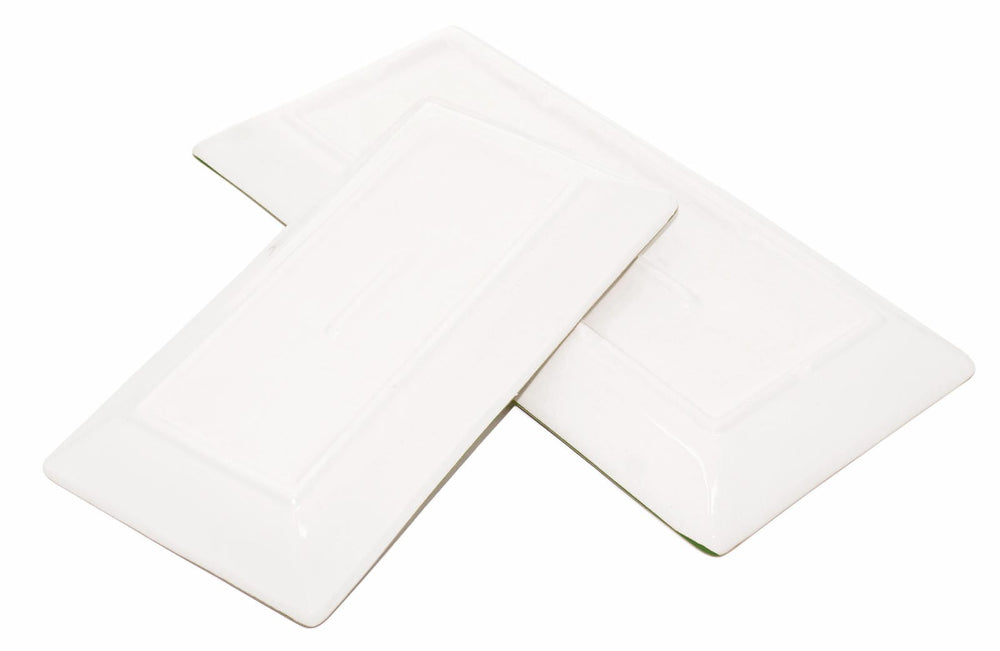 Keramik Teller 2er Set, Dessertteller bunt Gemüse 28x15 cm, Fleischplatte groß 38x18 cm