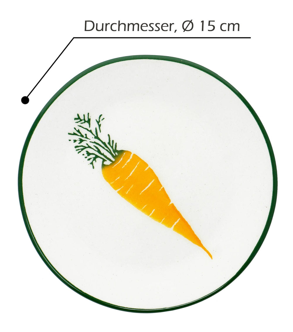 Bunte Keramik Teller klein, Servierteller Set 4 Personen, Dessertteller 15 cm Ø Gemüse