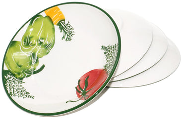 Essteller 4er Set Keramik, Nudelteller bunt Gemüse, Servierteller rund 19 cm Ø