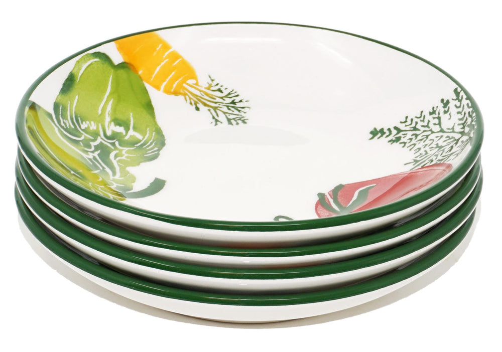 Essteller 4er Set Keramik, Nudelteller bunt Gemüse, Servierteller rund 19 cm Ø