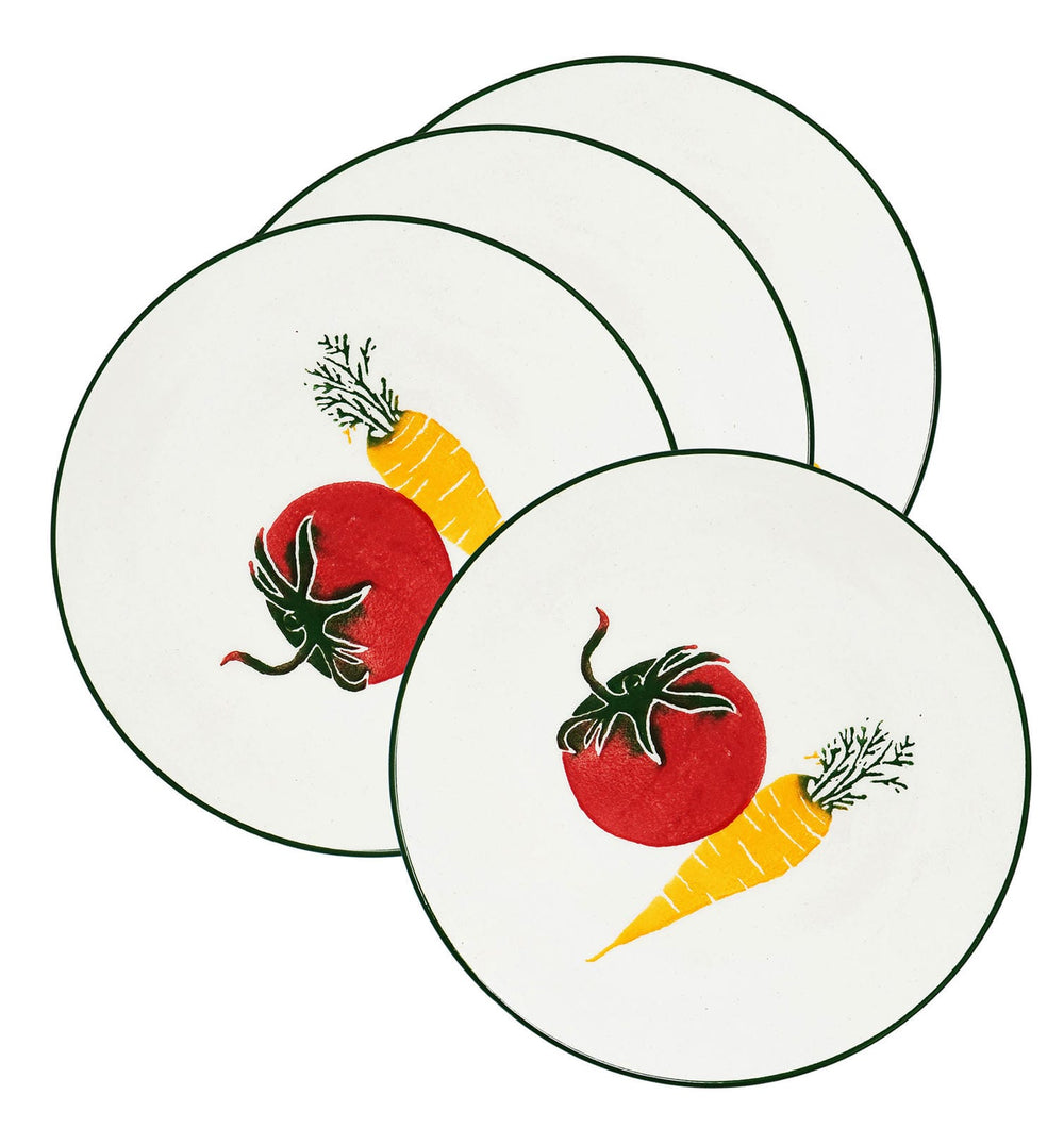 4er Keramik Teller Set 19 cm Ø, Speiseteller bunt flach, Kuchenteller rund Gemüse