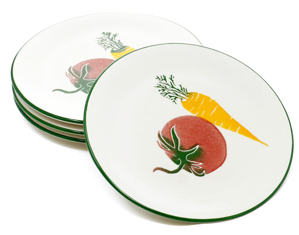 4er Keramik Teller Set 19 cm Ø, Speiseteller bunt flach, Kuchenteller rund Gemüse