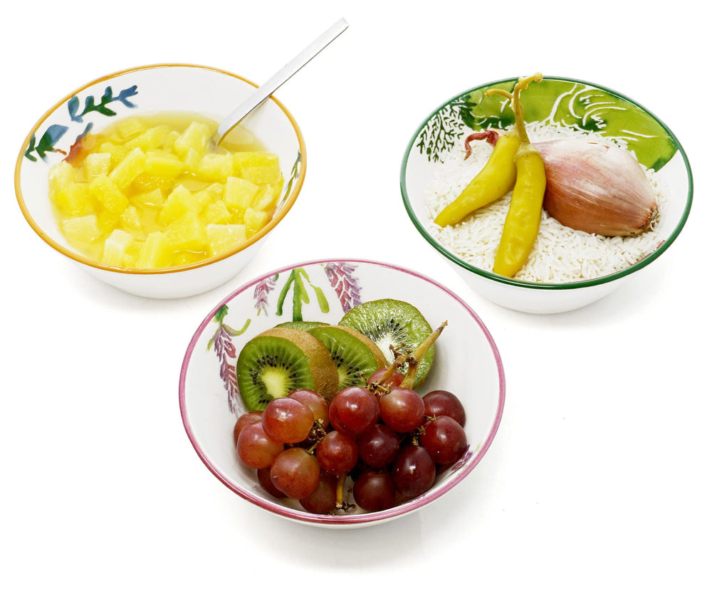 4 teiliges Schüssel Set 14 cm Ø, Müslischalen bunt Gemüse, Frühstücksschalen Keramik