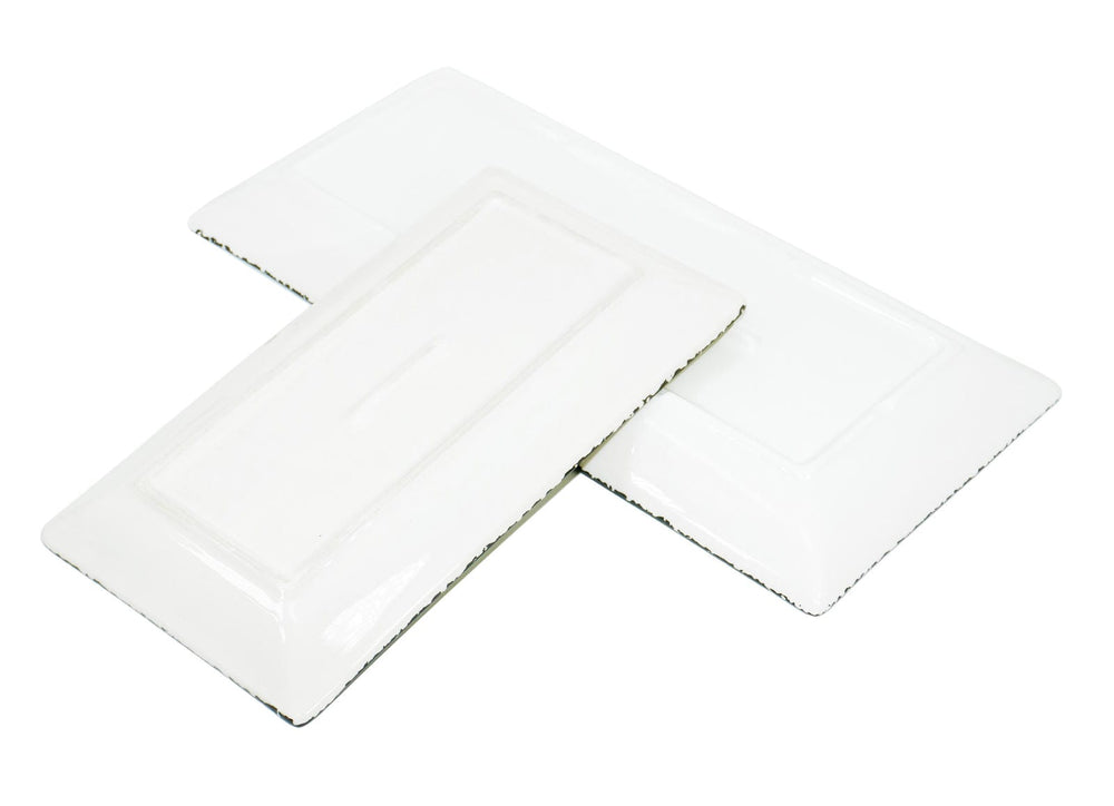 2 Stück Servierplatten Keramik länglich, bemalte Oliven Partyplatten