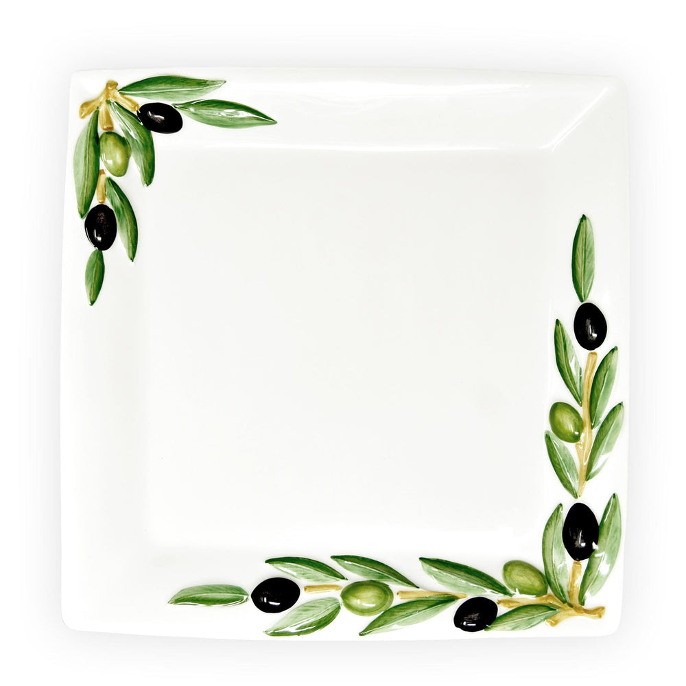 2er Set Handgemachte Keramik, Oliven Servierplatte 27 x 27 cm und Löffelablage aus Italienischer Keramik
