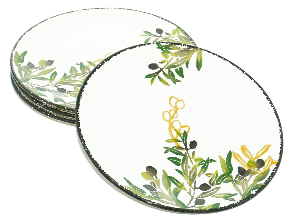 Keramik Teller Set Olive grün, bemalte Essteller 4er Set rund Ø 25 cm