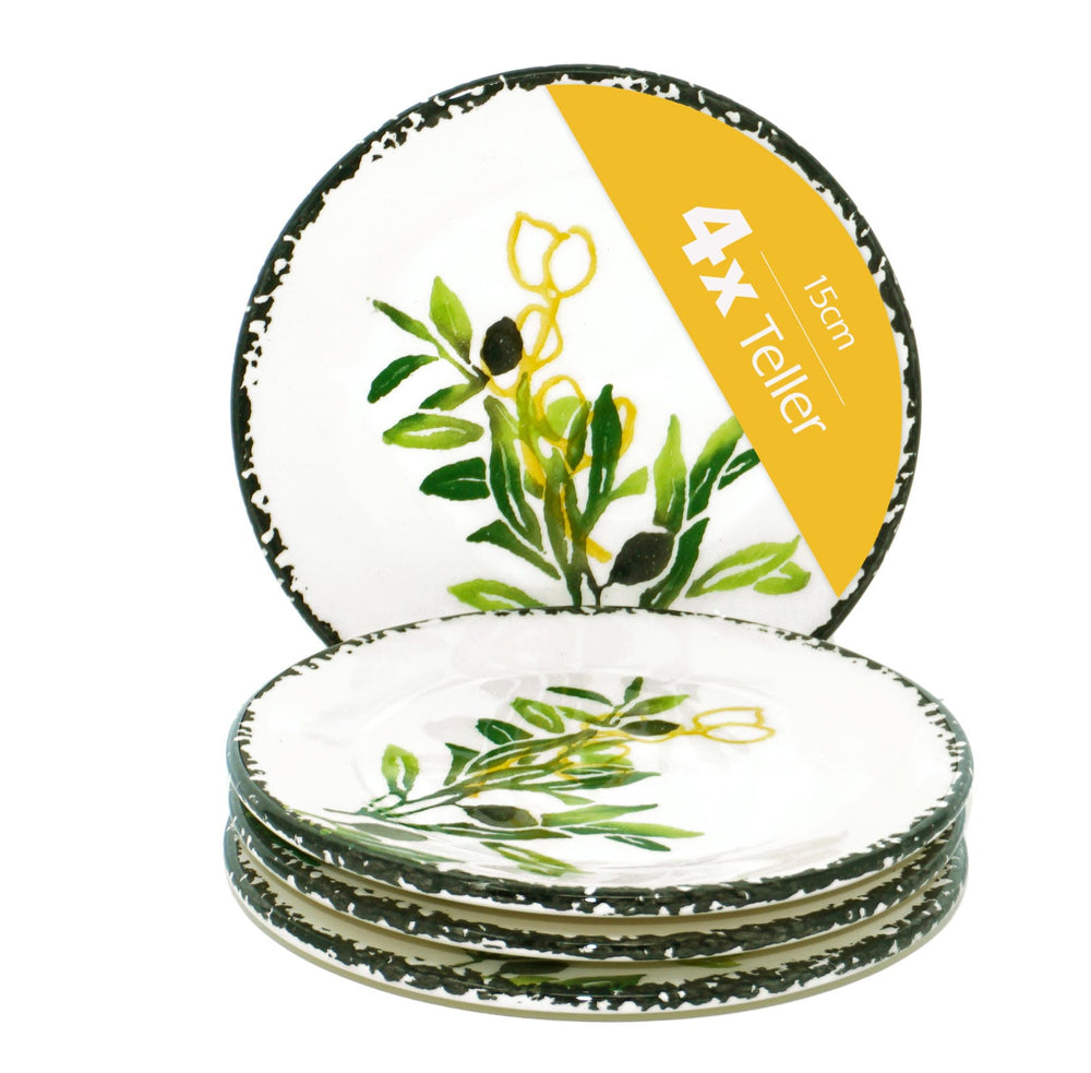 4er Set kleine Essteller grün Olive, Anrichte Keramik für Party15 cm Ø