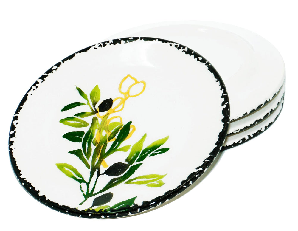 4er Set kleine Essteller grün Olive, Anrichte Keramik für Party15 cm Ø