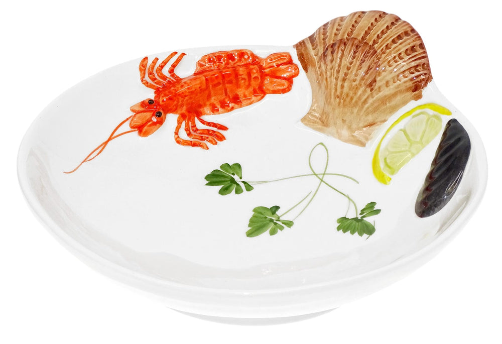 Handgemachter Suppenteller aus Italienischer Keramik im Meeresfrüchte Design, Tiefer Teller 22 cm, 5 cm tief