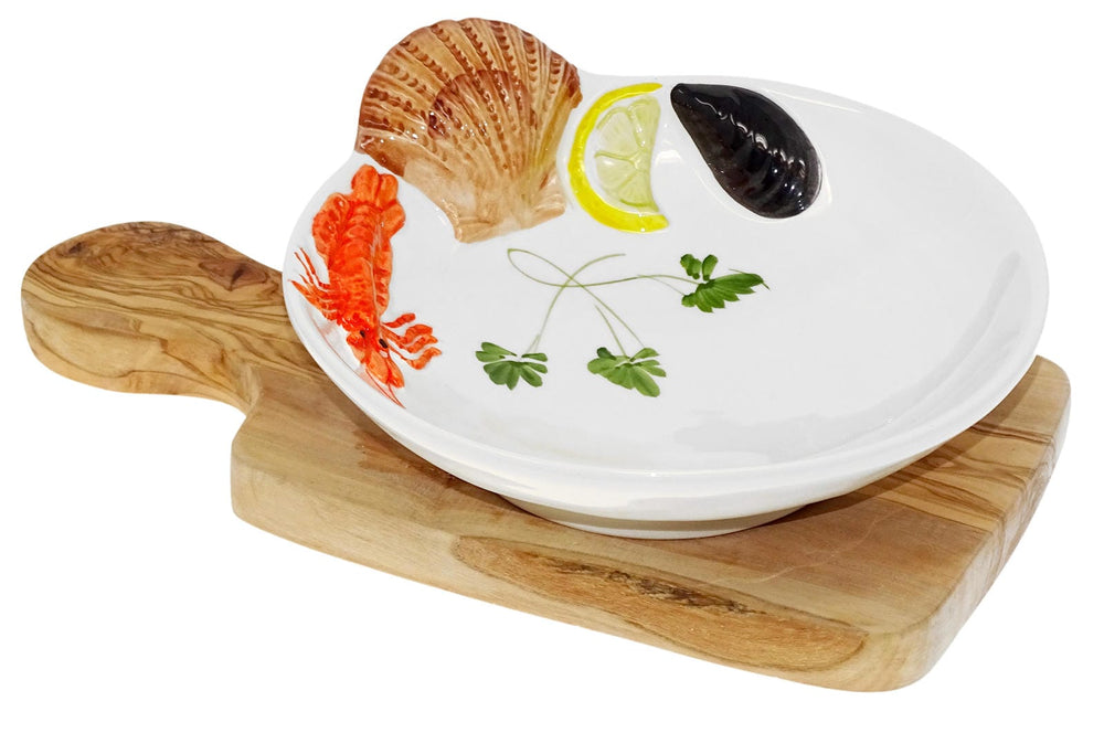 Handgemachter Suppenteller aus Italienischer Keramik im Meeresfrüchte Design, Tiefer Teller 22 cm, 5 cm tief