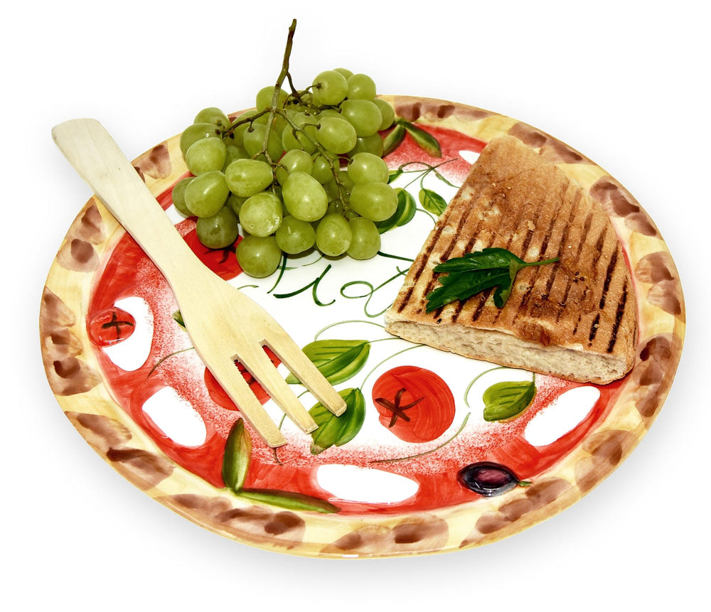 Handgemachter Pizzateller Tomate Mozzarella aus Italienischer Keramik, Großer Teller Rund 33 cm