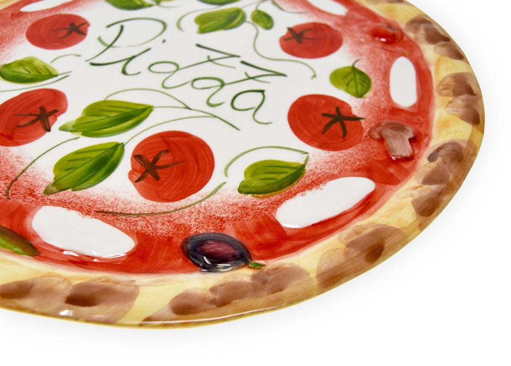 Handgemachter Pizzateller Tomate Mozzarella aus Italienischer Keramik, Großer Teller Rund 33 cm