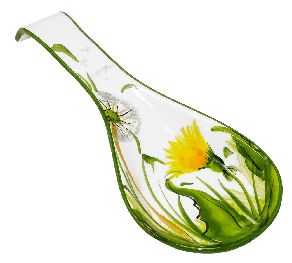 Handgemachte Löffelablage aus Italienischer Keramik, bemalt mit Pusteblume
