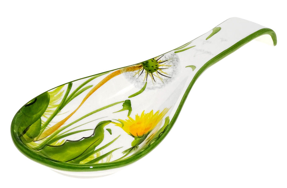 Handgemachte Löffelablage aus Italienischer Keramik, bemalt mit Pusteblume