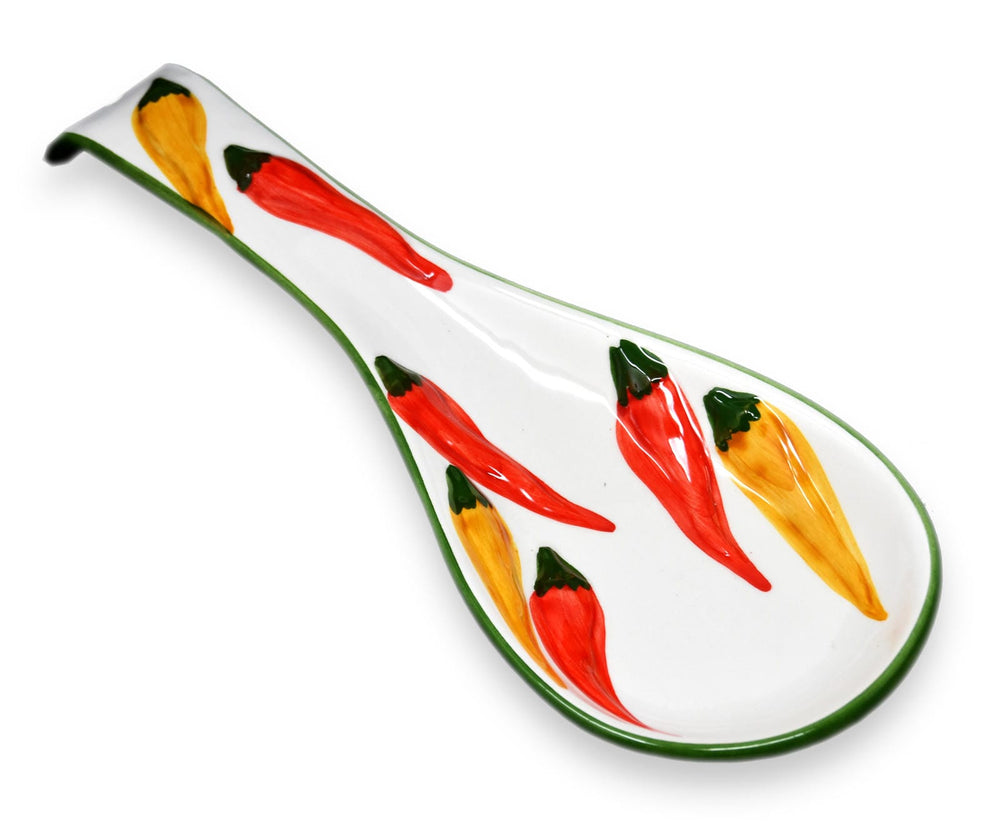 Handgemachte Löffelablage aus Italienischer Keramik, bemalt mit Peperoni