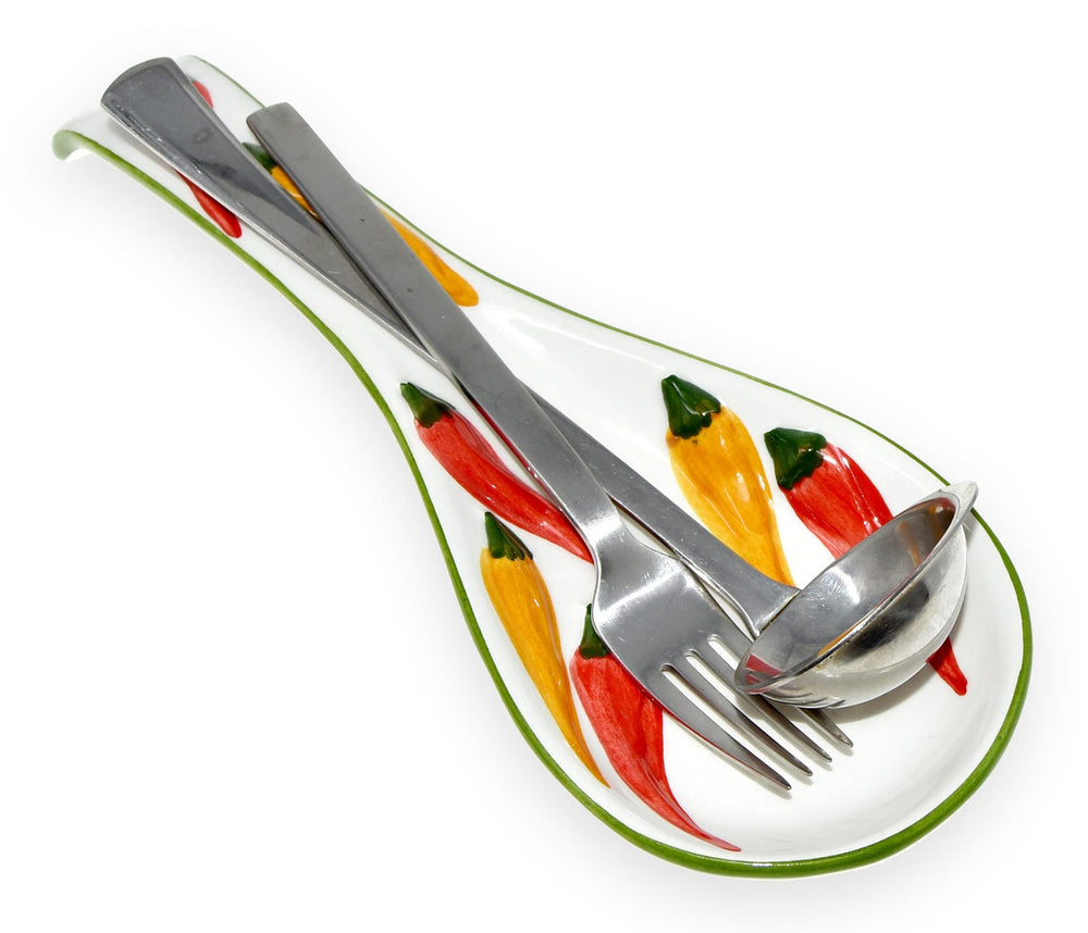 Handgemachte Löffelablage aus Italienischer Keramik, bemalt mit Peperoni