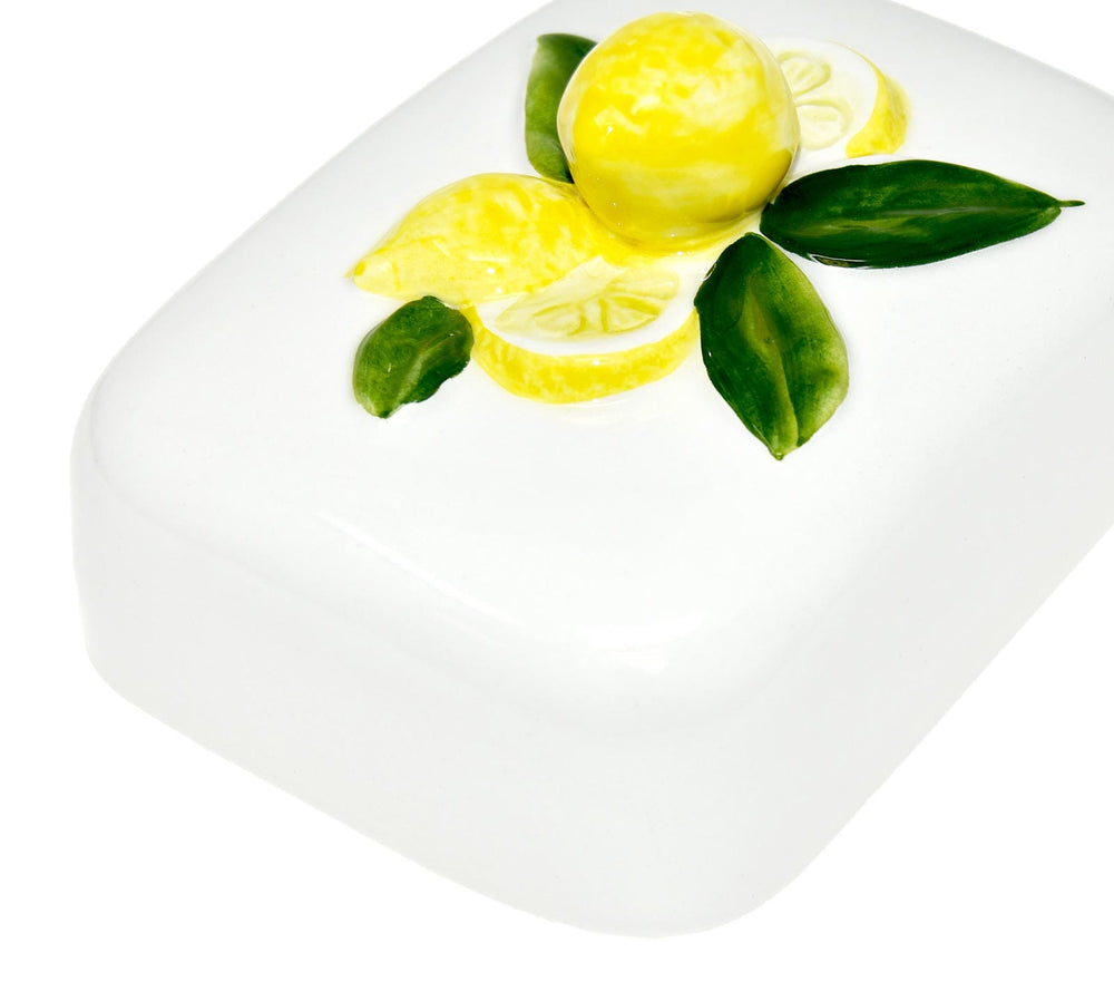 Handgemachte Butterdose aus Italienischer Keramik Relief Zitronen Größe 18x14 cm