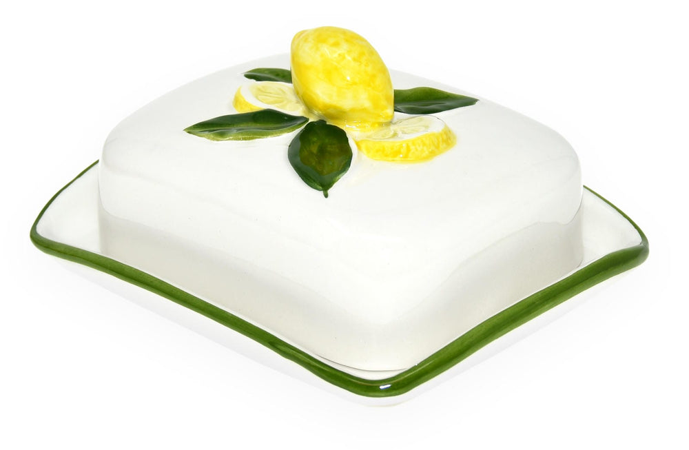 Handgemachte Butterdose aus Italienischer Keramik Relief Zitronen Größe 18x14 cm
