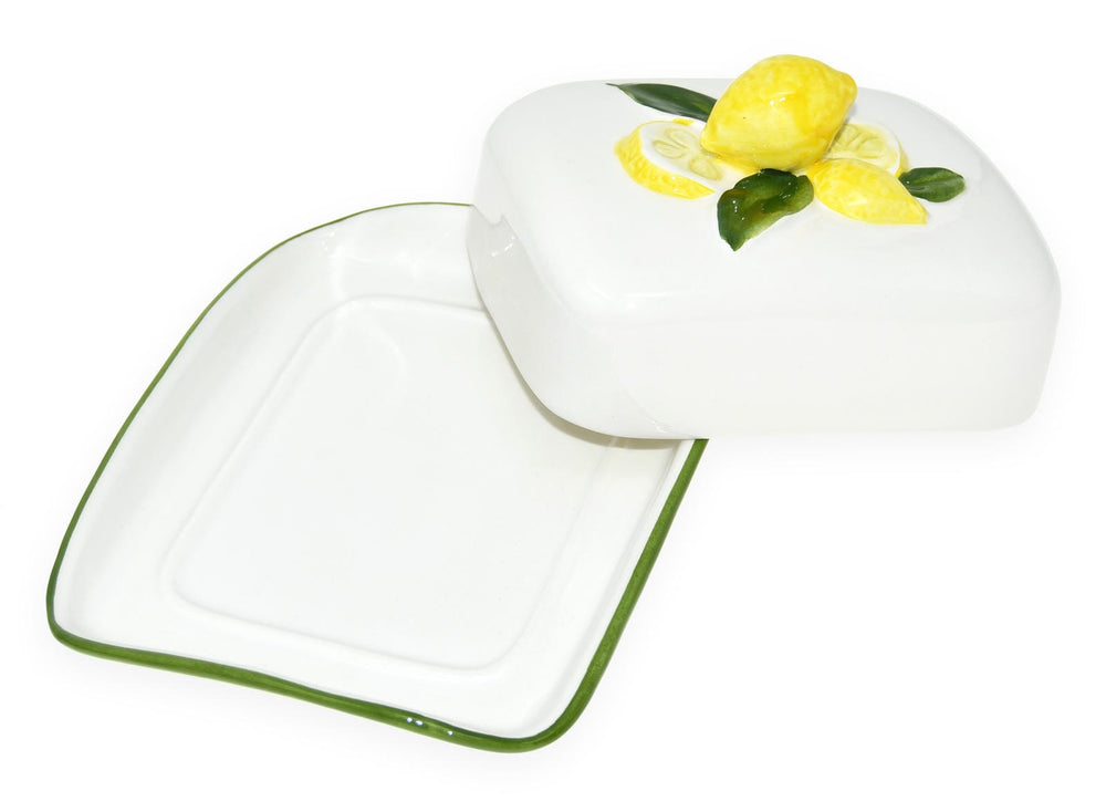 Handgemachte Butterdose aus Italienischer Keramik Relief Zitronen Größe 18x14 cm