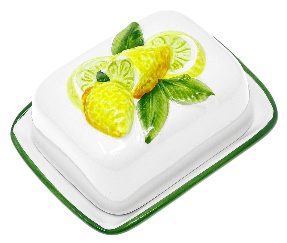 Handgemachte Butterdose aus Italienischer Keramik Zitronen Relief Größe 12x9 cm