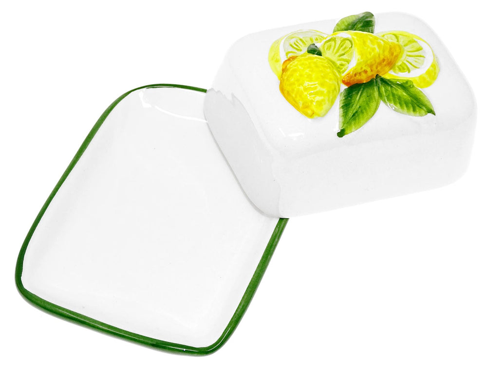 Handgemachte Butterdose aus Italienischer Keramik Zitronen Relief Größe 12x9 cm