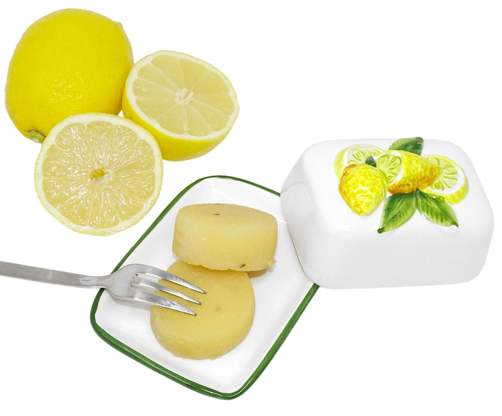 Handgemachte Butterdose aus Italienischer Keramik Zitronen Relief Größe 12x9 cm