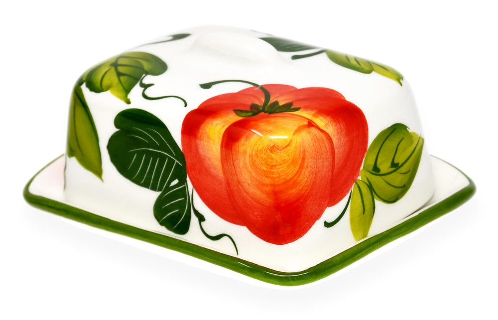 Handgemachte Butterdose aus Italienischer Keramik Tomate bemalt Größe 12x9 cm