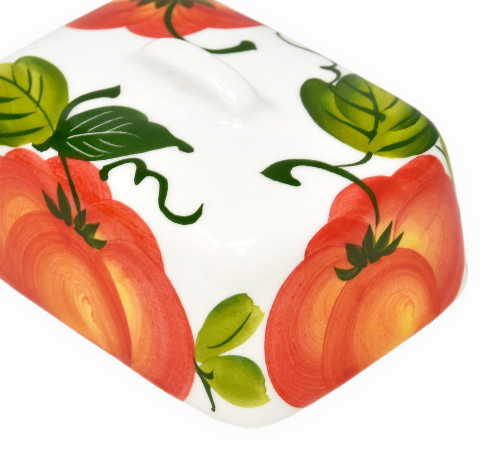 Handgemachte Butterdose aus Italienischer Keramik Tomate bemalt Größe 12x9 cm