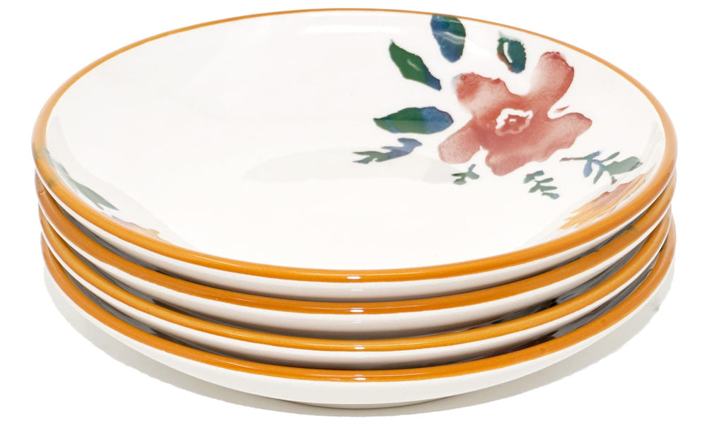 Salatteller tief 19 cm Ø, Teller Pasta 4 Personen, Keramikteller bunt Blütenfest