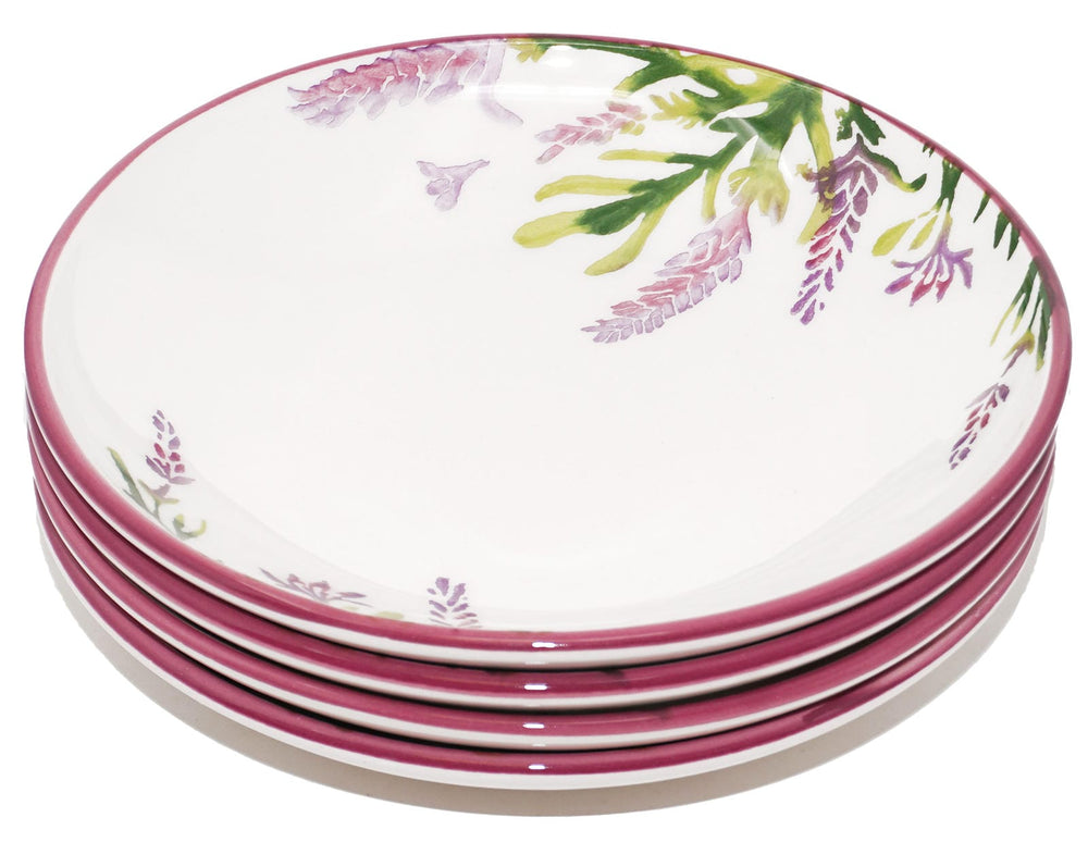 Suppenteller lila Lavendel, Tellerset Keramik 4 teilig, Speiseteller tief 19 cm Ø