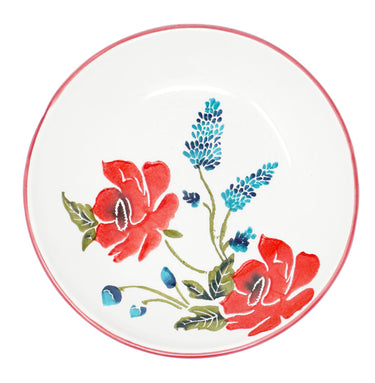 Tiefteller für Suppe 19 cm Ø, 4er Teller Set bunt Mohnblume, runde Pastateller Keramik