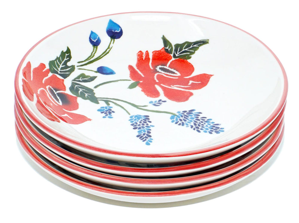 Tiefteller für Suppe 19 cm Ø, 4er Teller Set bunt Mohnblume, runde Pastateller Keramik