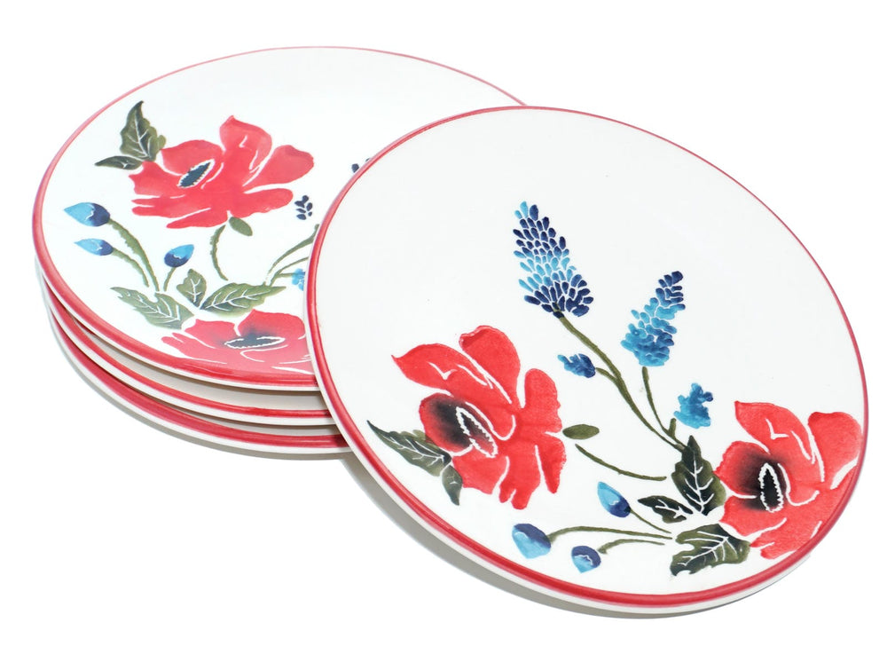 Essteller 4er Set rund, Keramik Frühstücksteller 19 cm Ø, Abendbrotteller bunt Mohnblume