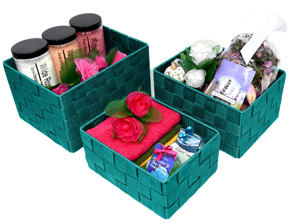 Badezimmer Körbchen Set eckig in Türkis 3er