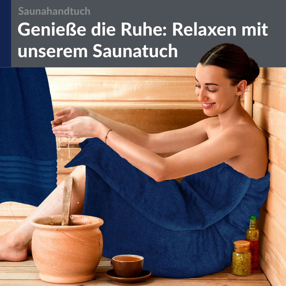 Saunahandtuch groß 80x200 cm 2er Set Blau - Marine