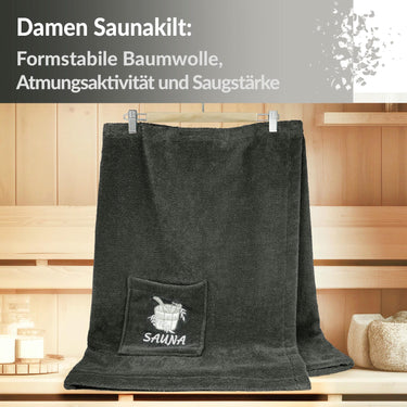 Saunakilt Damen Grau - Anthrazit Übergröße L - XXL Übergröße Saunatuch mit Klettverschluss