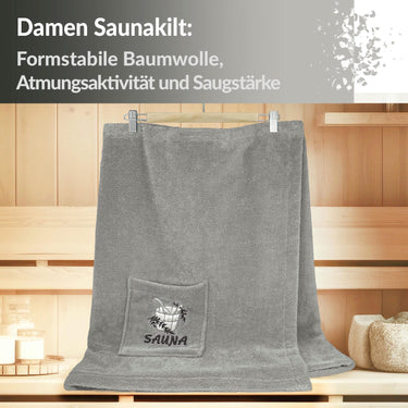 Saunakilt Damen Grau - Stein, Saunatuch mit Klettverschluss XS - M