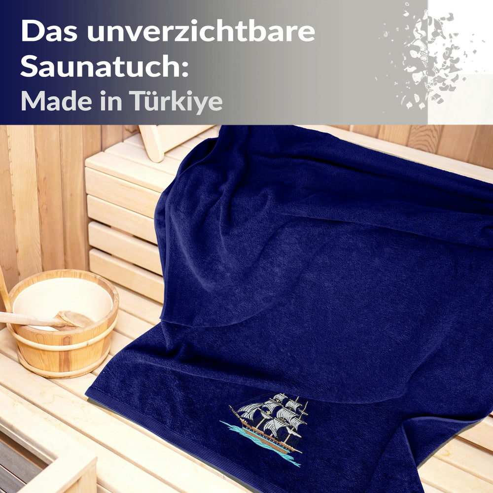 XXL Saunatuch 100x200 cm Lillby Schiff Blau - Marine